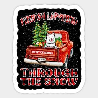 Christmas Finnish Lapphund Through The Snow Dog Santa Truck Tree Sticker